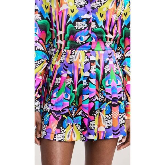 Sergio Hudson Rainbow Logo Print Pleated Mini Skirt NWT Size 0 - Picture 6 of 14